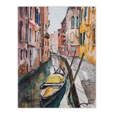 Artery8 Unframed Wall Art Gondola In Venice Canal Watercolour Classic12X16 Inch from B&Q