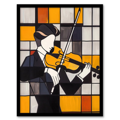 Artery8 Violinist Painting Cubism Classical Music Lover Wall Art PrintA4 Size from B&Q
