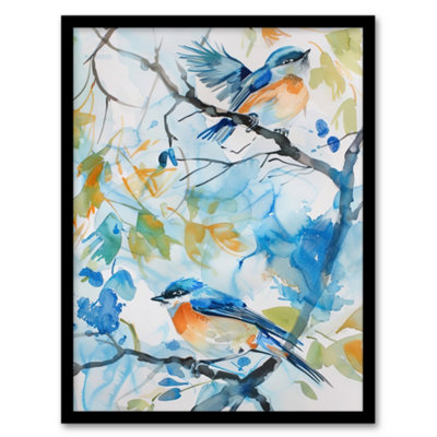 B&Q -  Eastern Bluebirds In Tree Watercolour Bird Lover Wall Art PrintA4 Size
