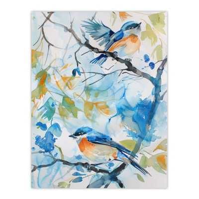 B&Q -  Unframed Wall Art Eastern Bluebirds In Tree Watercolour Bird Lover12X16 Inch