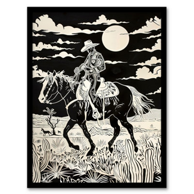 Artery8 Midnight Cowboy Black And White Western Desert Wall Art PrintA4 Size from B&Q