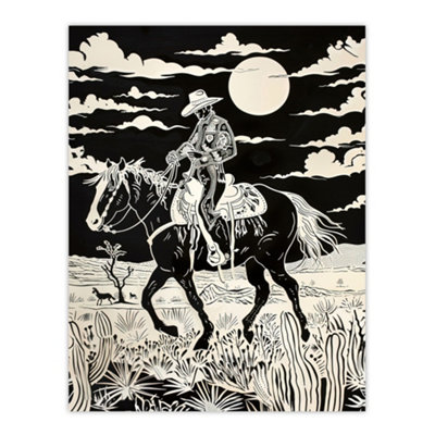 Artery8 Unframed Wall Art Midnight Cowboy Black And White Western Desert12X16 Inch