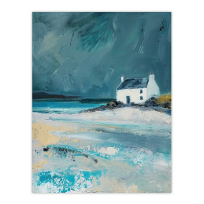 Artery8 Unframed Wall Art White Scottish Cottage Coastal Hills Painting12X16 Inch from B&Q