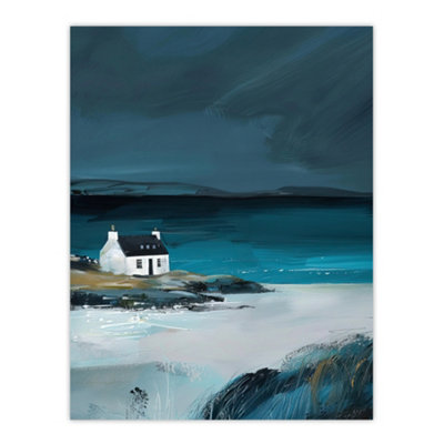 Artery8 Unframed Wall Art Scottish Cottage On Coast Timeless Painting12X16 Inch from B&Q