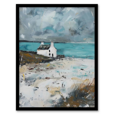 Artery8 Timeless Scottish Cottage On Loch Oil Painting Wall Art PrintA4 Size from B&Q