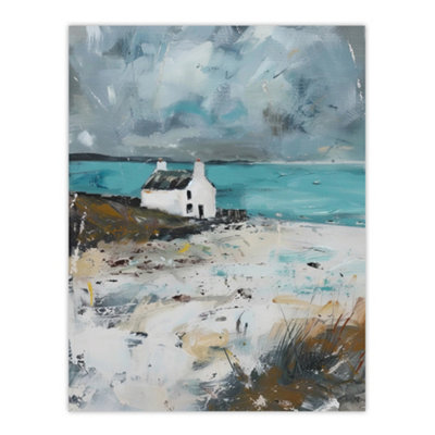 Artery8 Unframed Wall Art Timeless Scottish Cottage On Loch Painting12X16 Inch from B&Q