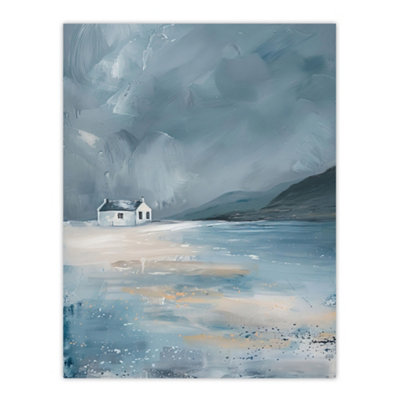 Artery8 Unframed Wall Art Classic Scottish Cottage On Coast Painting12X16 Inch from B&Q