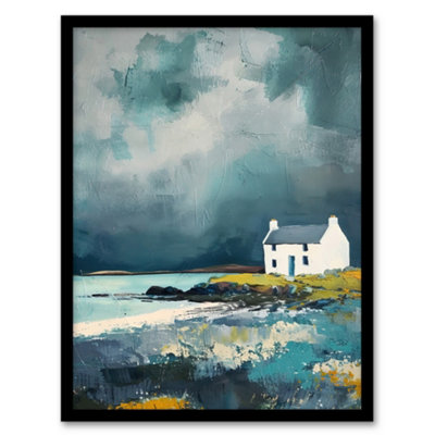 Artery8 Classic Scottish Lochside Cottage Oil Painting Wall Art PrintA4 Size from B&Q