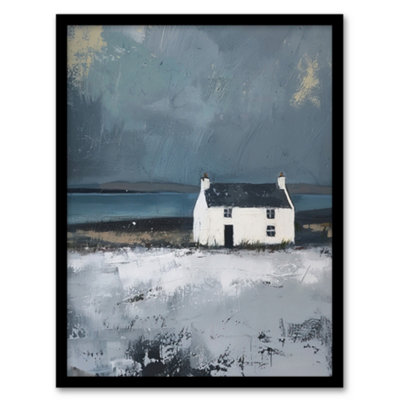 Artery8 Scottish Lochside Farmhouse Oil Painting Shore Wall Art PrintA4 Size from B&Q