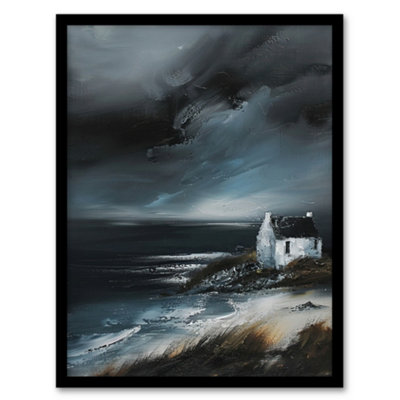 Artery8 Scottish Coastal Cottage Oil Painting Timeless Wall Art PrintA4 Size from B&Q