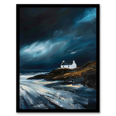 Artery8 Scottish Isle Cottage Oil Painting Stormy Coastal Wall Art PrintA4 Size from B&Q