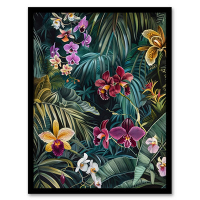 Artery8 Framed Wall Art Exotic Orchids In Jungle Painting Wild Floral Print12X16 Inch from B&Q