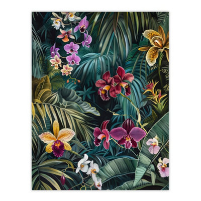 Artery8 Unframed Wall Art Exotic Orchids In Jungle Painting Wild Floral12X16 Inch from B&Q