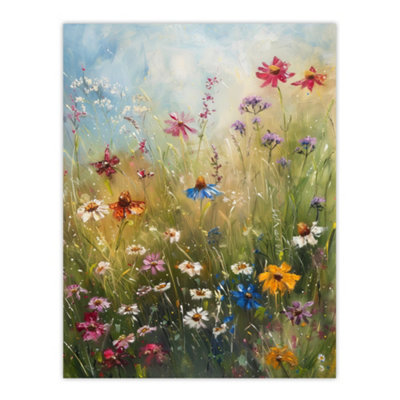 Artery8 Unframed Wall Art Spring Wildflowers Painting Colourful Floral12X16 Inch from B&Q