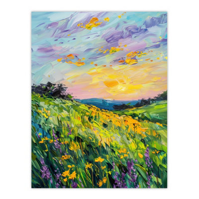 Artery8 Unframed Wall Art Lavender Daffodil Meadow Sunset Painting12X16 Inch from B&Q