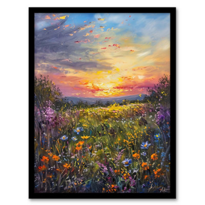 B&Q -  Framed Wall Art Wildflower Meadow At Sunset Oil Painting Summer Print12X16 Inch