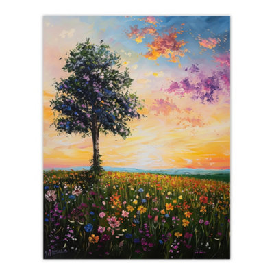 Artery8 Unframed Wall Art Tree Spring Wildflower Meadow Sunset Painting12X16 Inch from B&Q