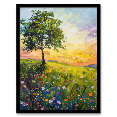 Artery8 Tree Wildflower Meadow At Sunrise Oil Painting Wall Art PrintA4 Size from B&Q