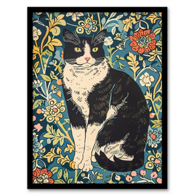 Artery8 Cat In The Flowers Portrait Animal Lover Wall Art PrintA4 Size from B&Q