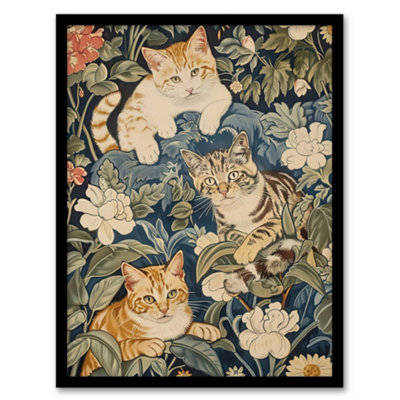 Artery8 Kittens In Flowers Painting Animal Lover Wall Art PrintA4 Size from B&Q