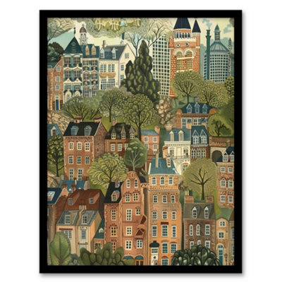 Artery8 Framed Wall Art Townhouses In Trees Cityscape Painting Print12X16 Inch from B&Q