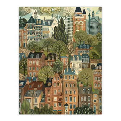 Artery8 Unframed Wall Art Townhouses In Trees Cityscape Painting12X16 Inch from B&Q
