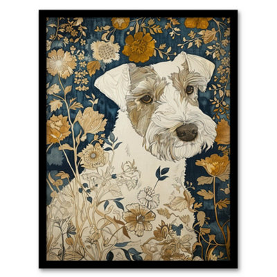 Artery8 Dog Wildflowers Painting Blue Ochre Animal Lover Wall Art PrintA4 Size from B&Q