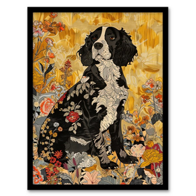 Artery8 Spaniel In Wildflowers Portrait Floral Animal Wall Art PrintA4 Size from B&Q
