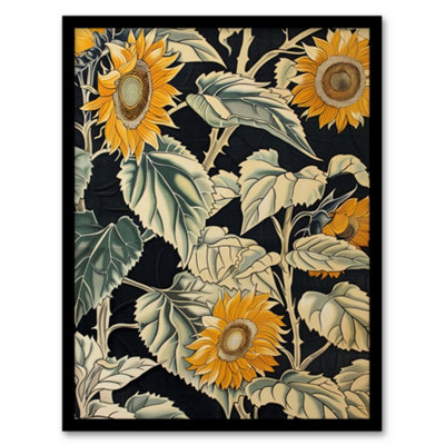 Artery8 Sunflowers With Leafy Stalks Painting Floral Wall Art PrintA4 Size from B&Q