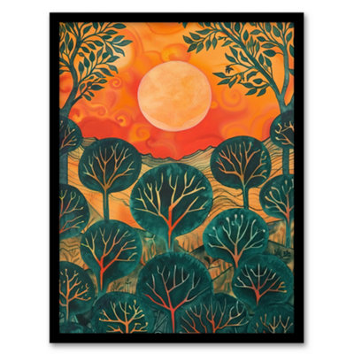Artery8 Framed Wall Art Warm Sunrise Over Forest Painting Nature Print12X16 Inch from B&Q