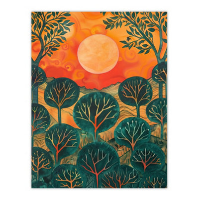 Artery8 Unframed Wall Art Warm Sunrise Over Forest Painting Nature12X16 Inch from B&Q