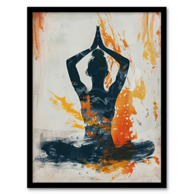 Artery8 Abstract Painting Woman In Yoga Pose Orange Wall Art PrintA4 Size from B&Q