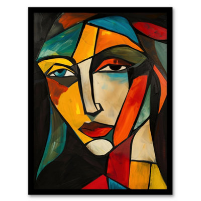 Artery8 Woman Portrait Stained Glass Cubism Colourful Wall Art PrintA4 Size from B&Q