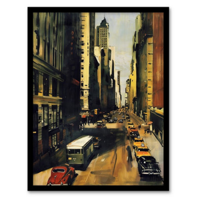 Artery8 Framed Wall Art 5Th Avenue 1950S Painting Vintage Cars New York Print12X16 Inch from B&Q