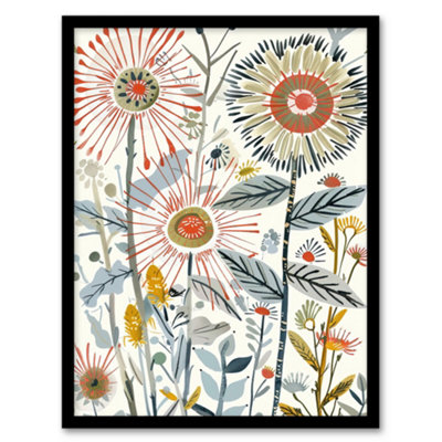 Artery8 Aster Flower Painting Wildflowers Spring Folk Art Wall Art PrintA4 Size from B&Q