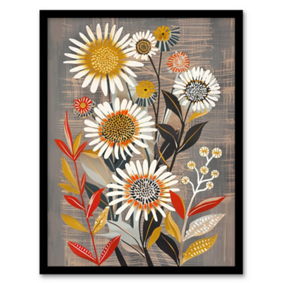 Artery8 Framed Wall Art Rustic Wildflower Painting Floral Autumn Folk Art Print12X16 Inch from B&Q