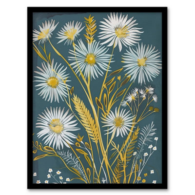 Artery8 Aster Wildflowers Painting Floral Wheat Harvest Wall Art PrintA4 Size from B&Q