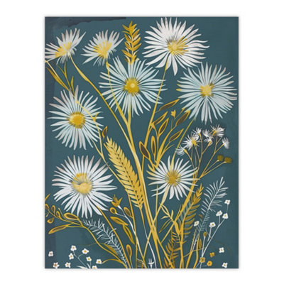 Artery8 Unframed Wall Art Aster Wildflowers Painting Floral Wheat Harvest12X16 Inch from B&Q