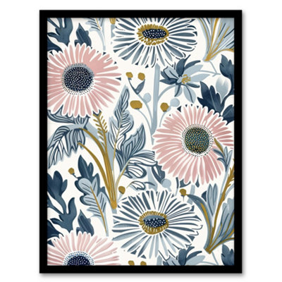 Artery8 Framed Wall Art Pink Blue Aster Wildflowers Bright Floral Design Print12X16 Inch from B&Q