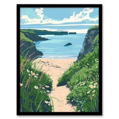 Artery8 Barafundle Bay Seaside Spring Flowers Wales Beach Wall Art PrintA4 Size from B&Q