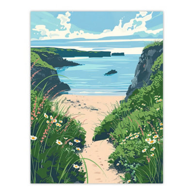 Artery8 Unframed Wall Art Barafundle Bay Seaside Spring Flowers Wales Beach12X16 Inch from B&Q
