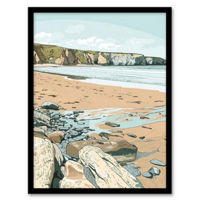 Artery8 Framed Wall Art Barafundle Bay Coastal Seaside Wales Uk Beach Print12X16 Inch from B&Q