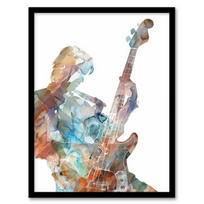 Artery8 Framed Wall Art Bass Player Musician Bassist Watercolour Painting Print12X16 Inch from B&Q