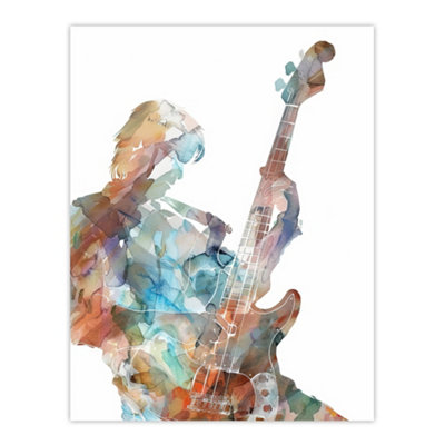 Artery8 Unframed Wall Art Bass Player Musician Bassist Watercolour Painting12X16 Inch from B&Q