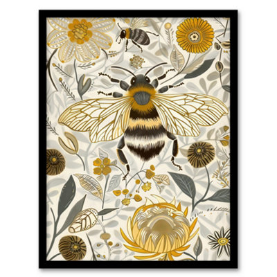 Artery8 Honey Bee Flowers Bright Stylised Floral Design Wall Art PrintA4 Size from B&Q