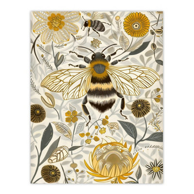 Artery8 Unframed Wall Art Honey Bee Flowers Bright Stylised Floral Design12X16 Inch from B&Q
