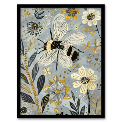 Artery8 Framed Wall Art Spring Flower Honey Bee Rustic Floral Design Print12X16 Inch from B&Q