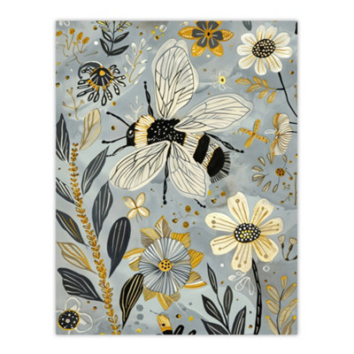 Artery8 Unframed Wall Art Spring Flower Honey Bee Rustic Floral Design12X16 Inch from B&Q