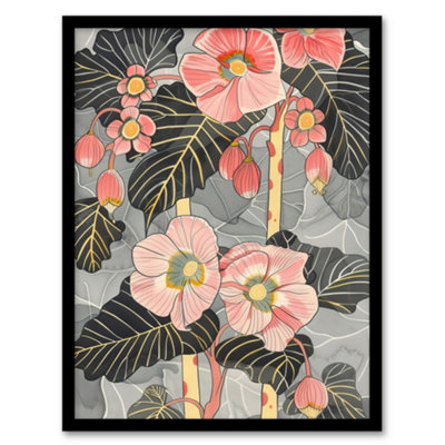 Artery8 Blooming Pink Begonia Flowers Stylised Floral Wall Art PrintA4 Size from B&Q