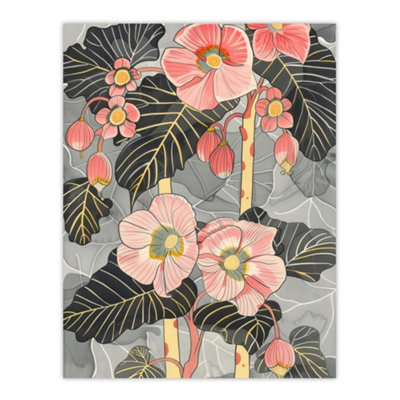 Artery8 Unframed Wall Art Blooming Pink Begonia Flowers Stylised Floral12X16 Inch from B&Q